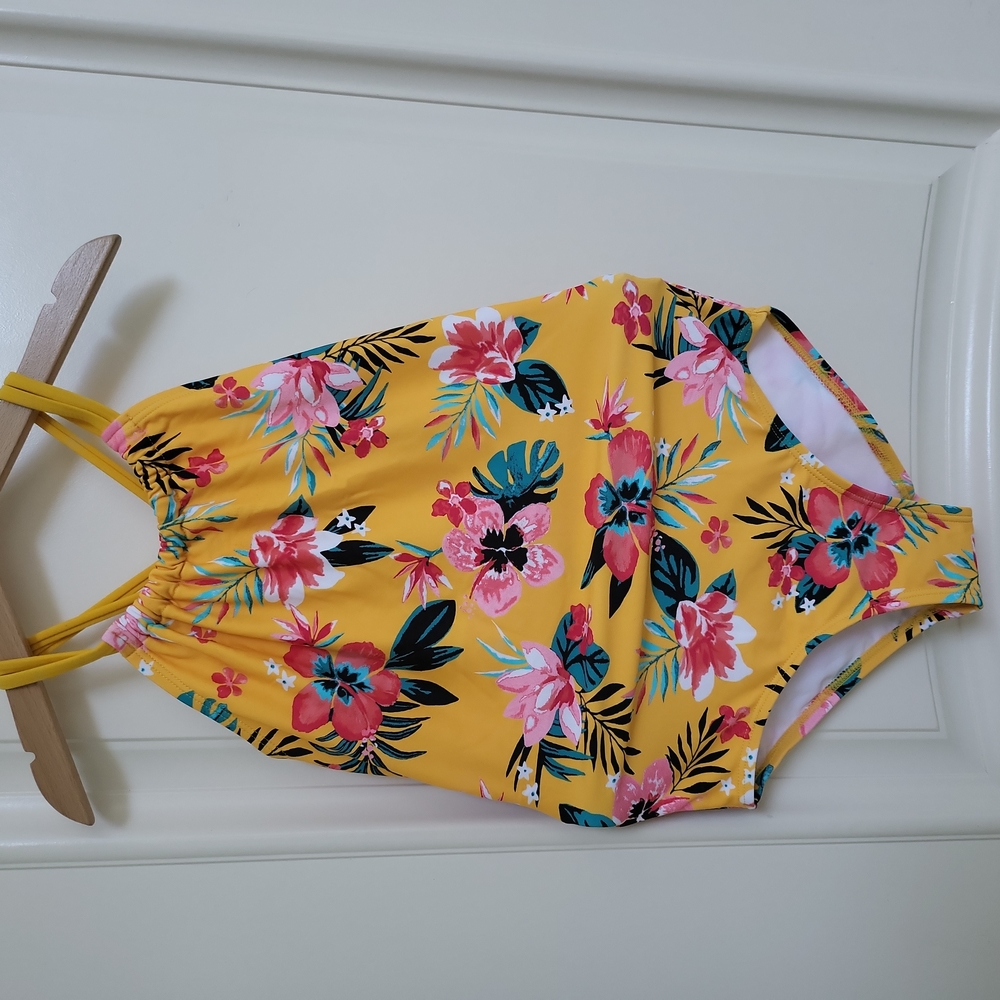 Girls one piece swim costume,  yellow, floral, new with tag